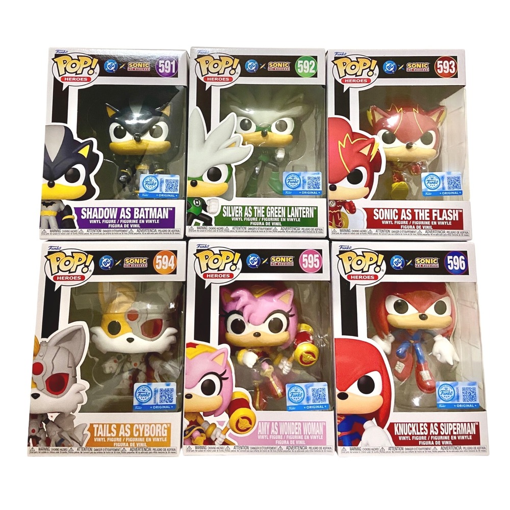 FUNKO POP! DC Justice League X Sonic The Hedgehog Complete Set Shadow Silver Amy